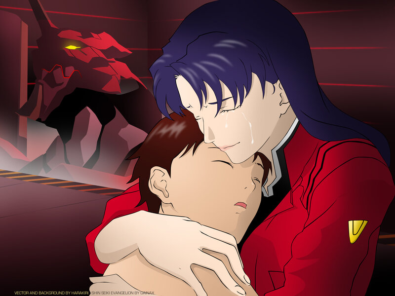 Gendo and Shinji in a hug