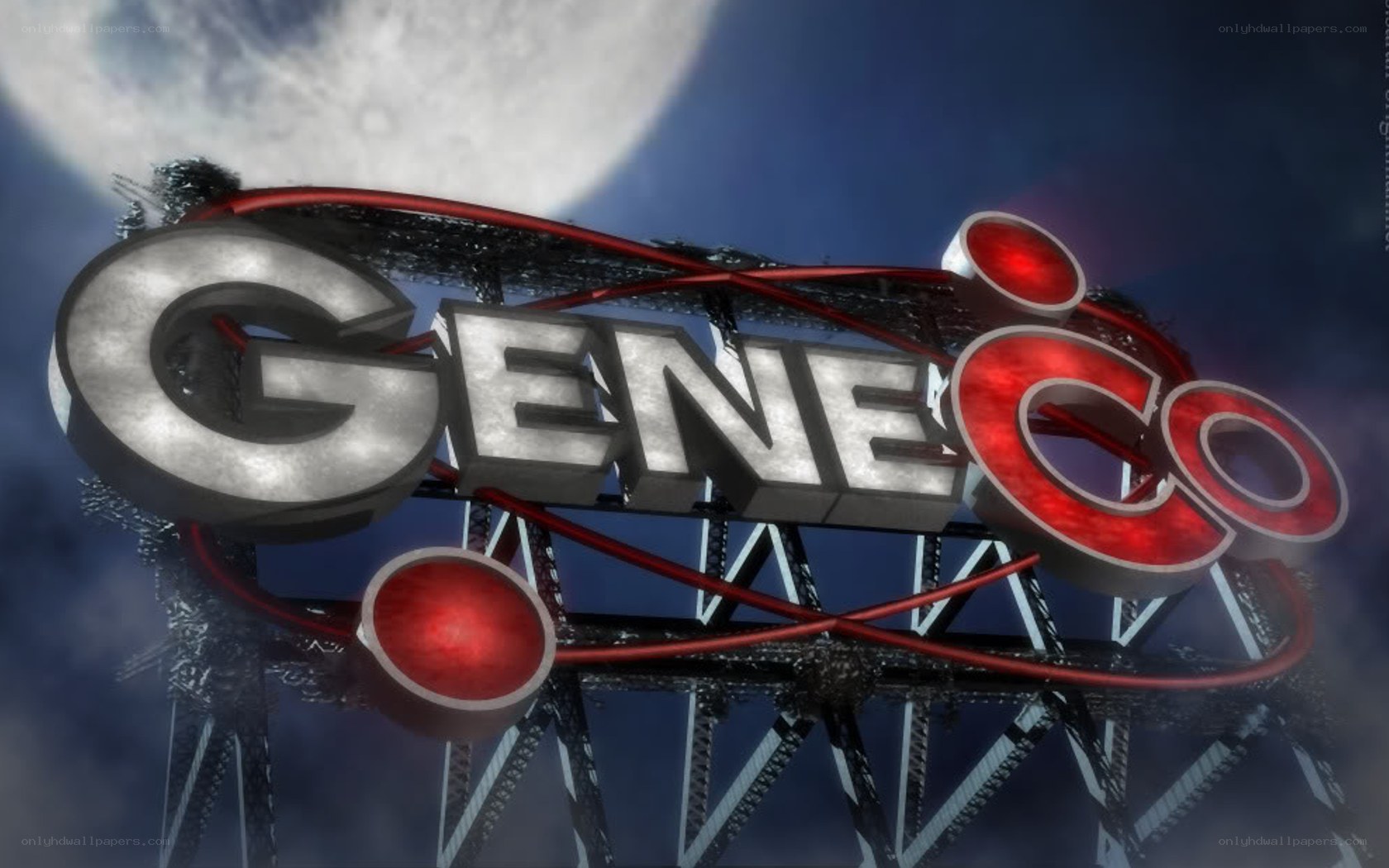 GeneCo logo under moonlight