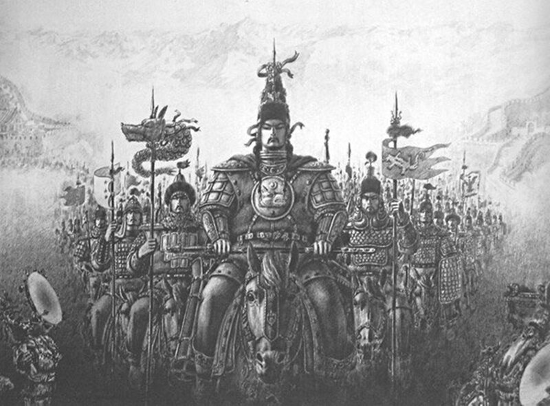 General on horseback with troops