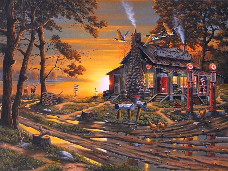 General Store at Sunset — Orange