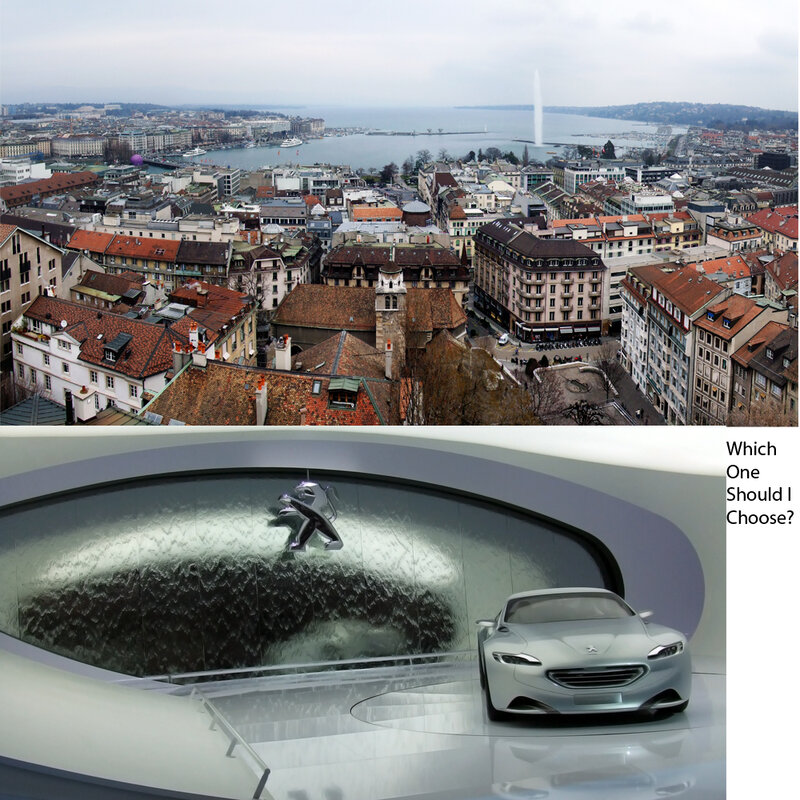 Geneva city and Peugeot car