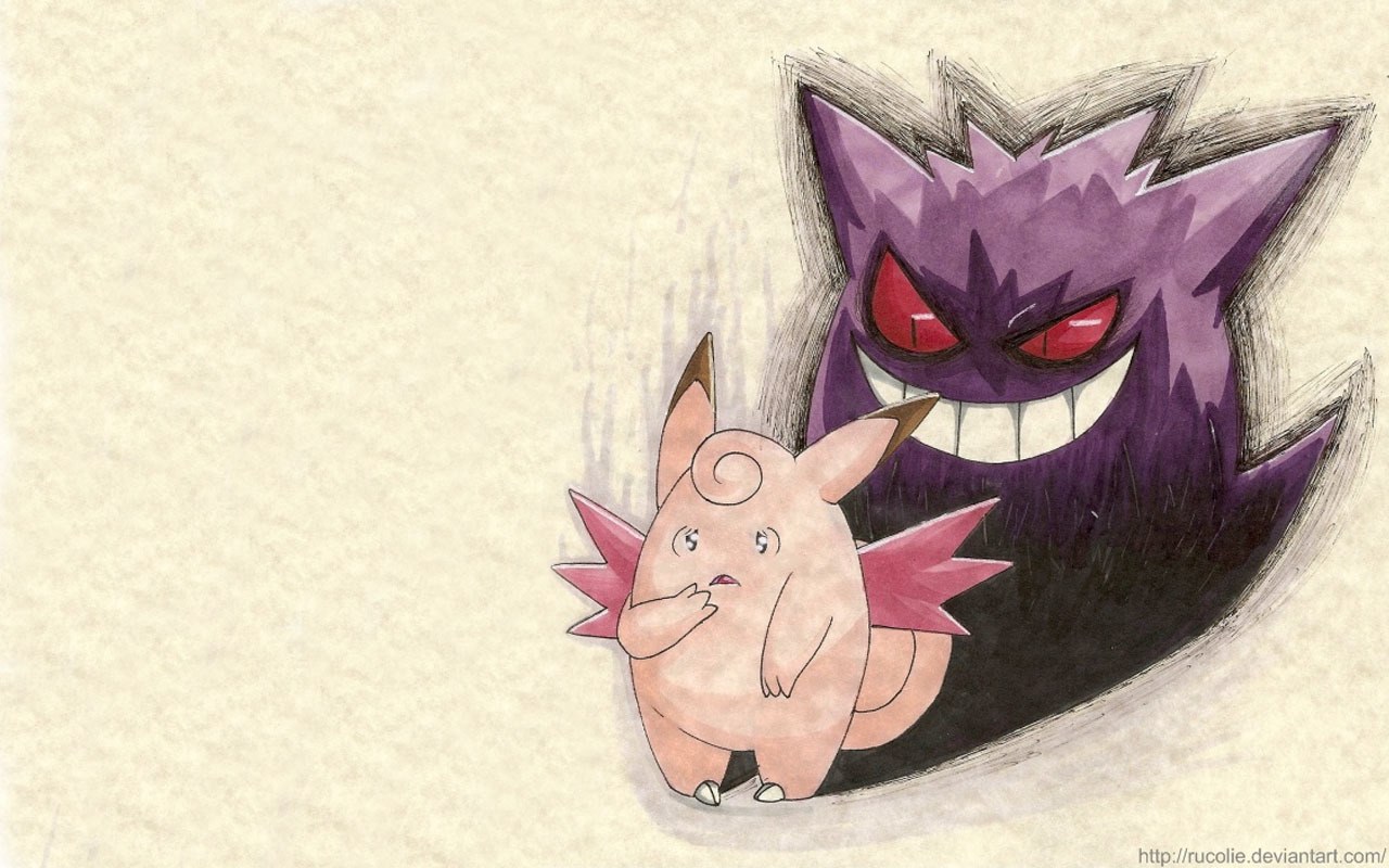 Gengar scares Clefairy