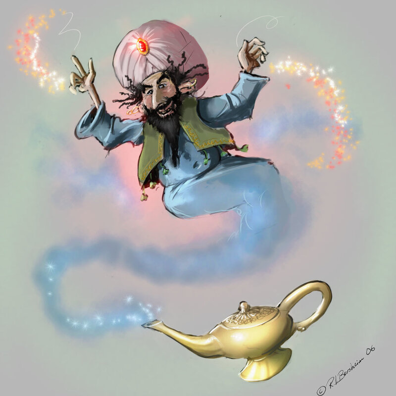 genie emerging from a lamp