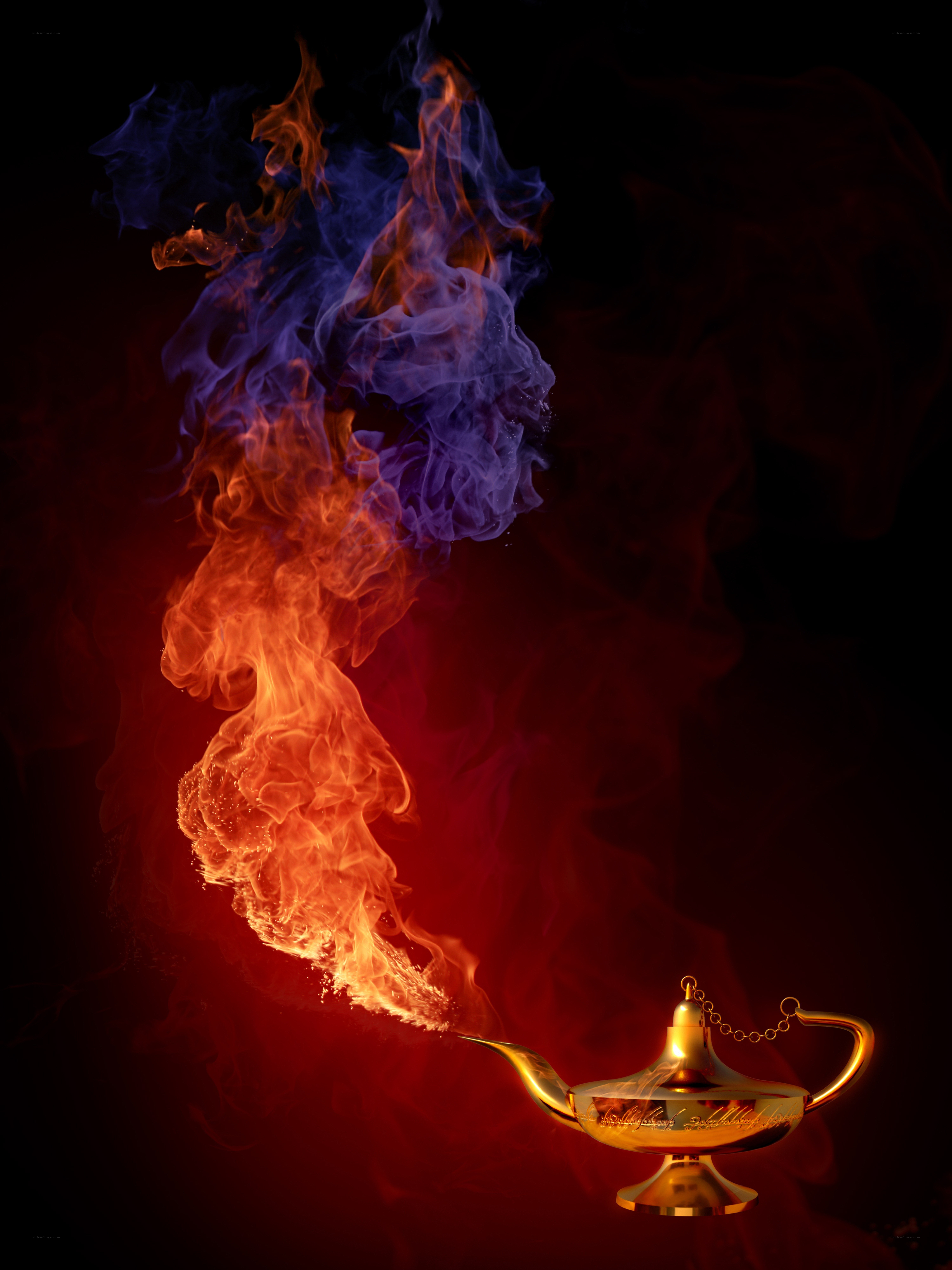 Genie emerging from a lamp