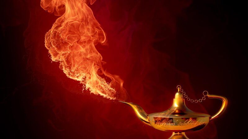 genie lamp with fire