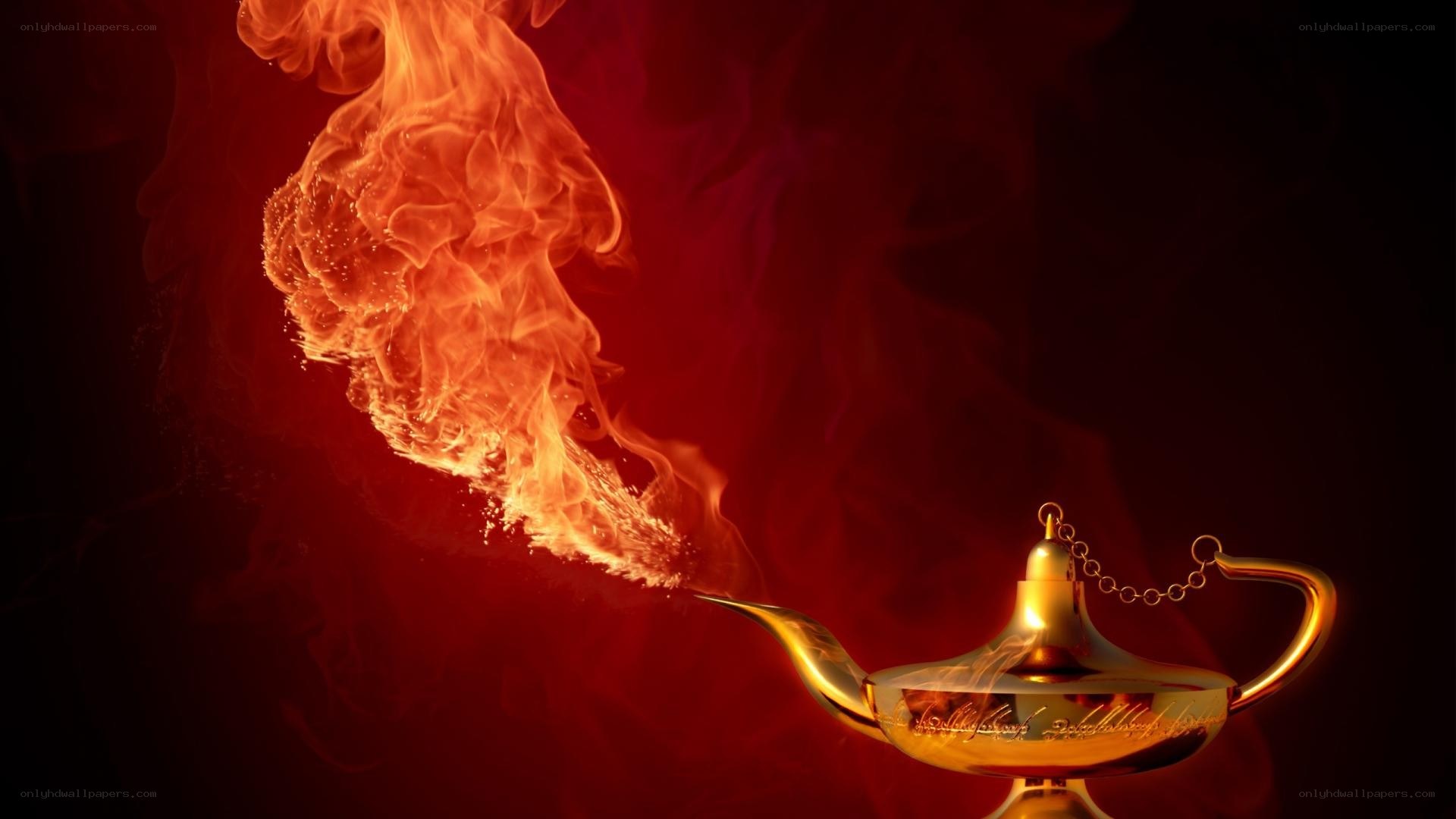 genie lamp with fire