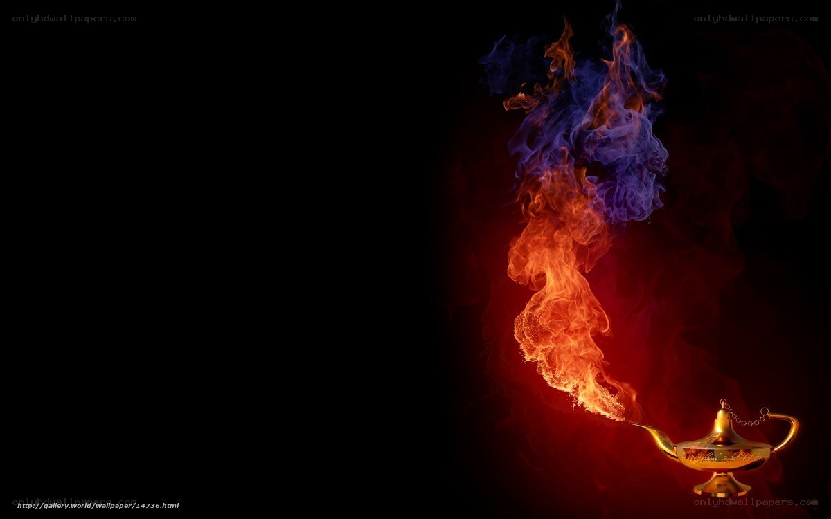Genie lamp with fire and smoke