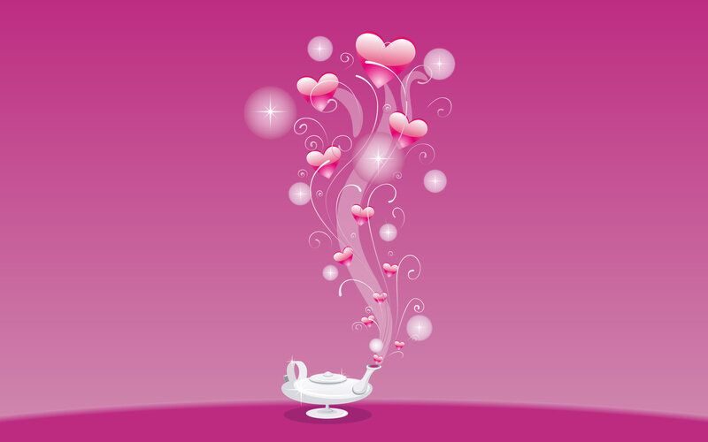 Genie Lamp with Hearts — Pink, Magical, Digital Art, Spirals