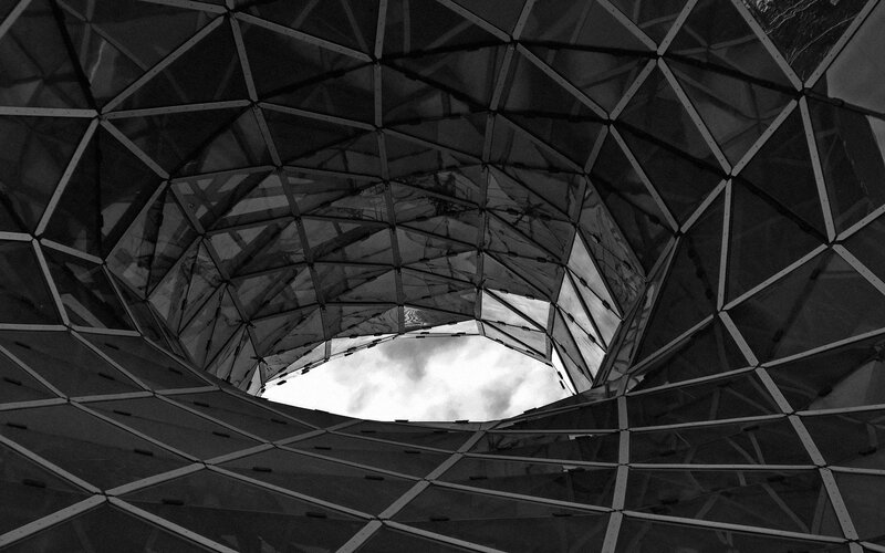Geodesic Dome Structure — Black, Dramatic
