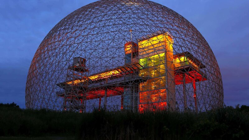 Geodesic Dome Structure — Blue, Dramatic, Sunset