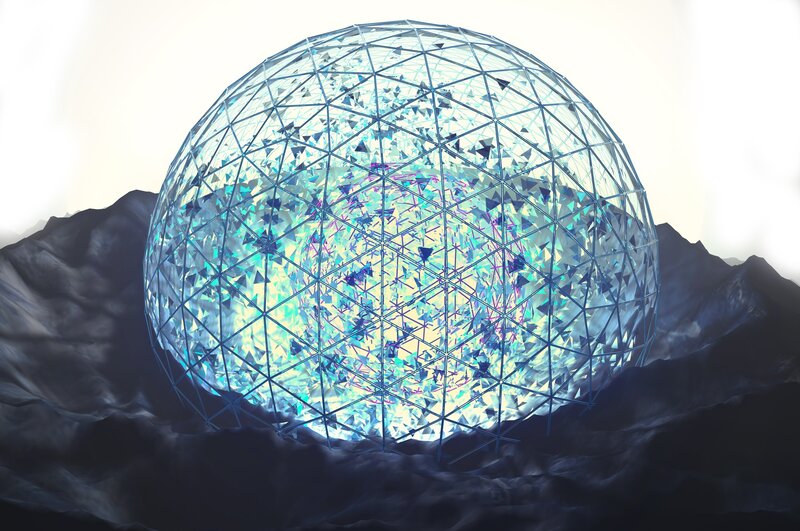 Geodesic Dome Structure — Blue, Dramatic