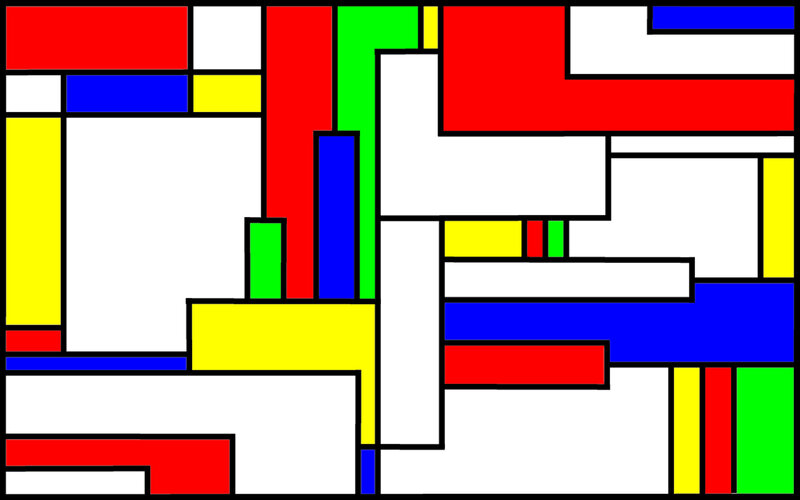 Geometric Abstract Composition — Red, Balanced, Rectangles, Lines