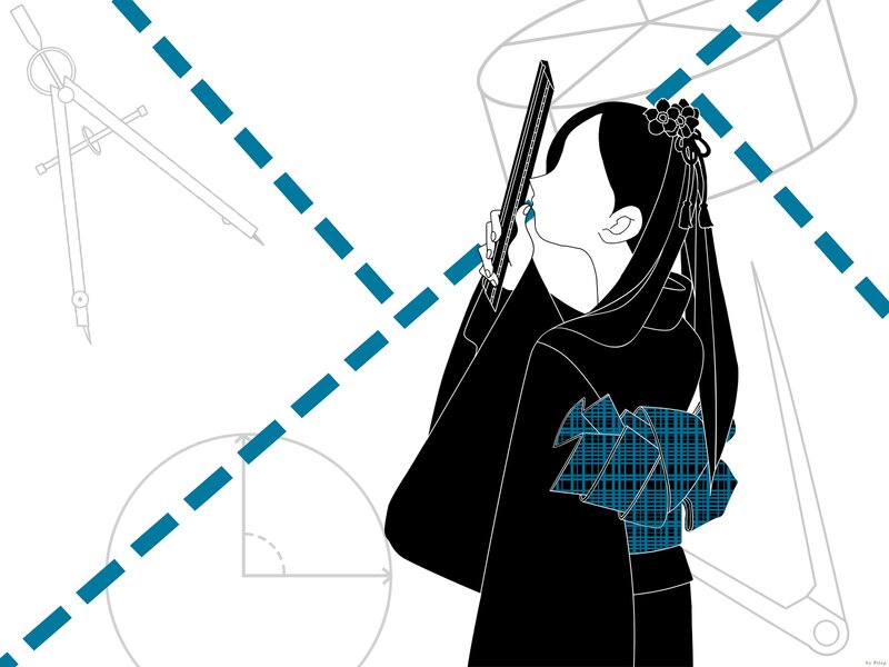geometric art of woman in kimono