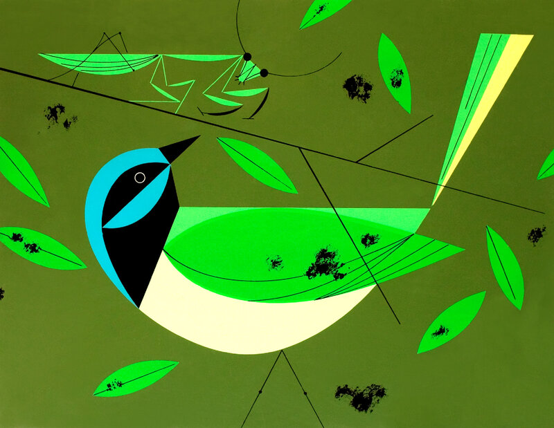 Geometric bird and mantis illustration