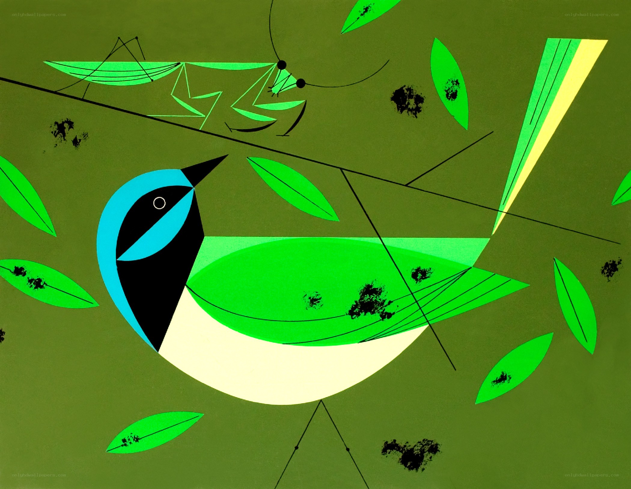 Geometric bird and mantis illustration