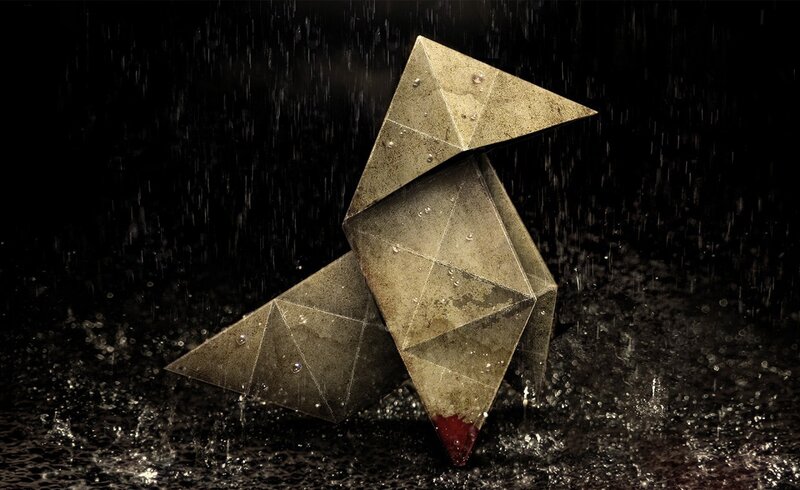 Geometric Bird in Rain — Black