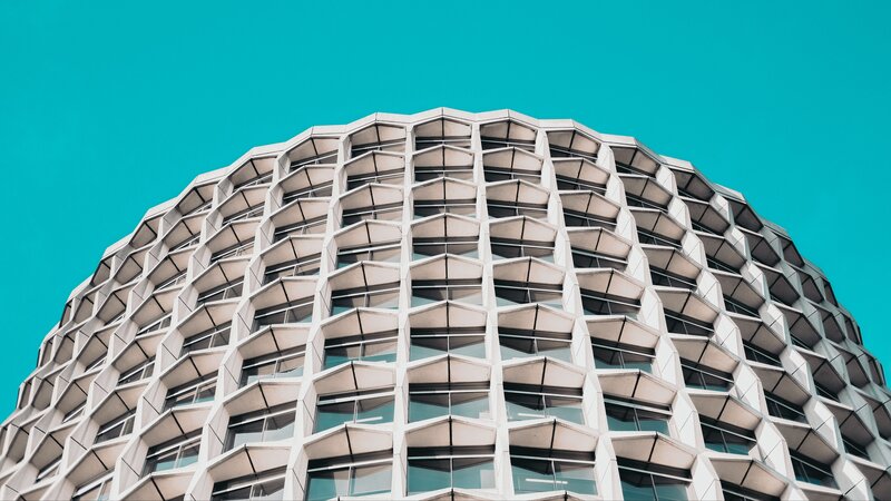 Geometric Building Facade — Blue