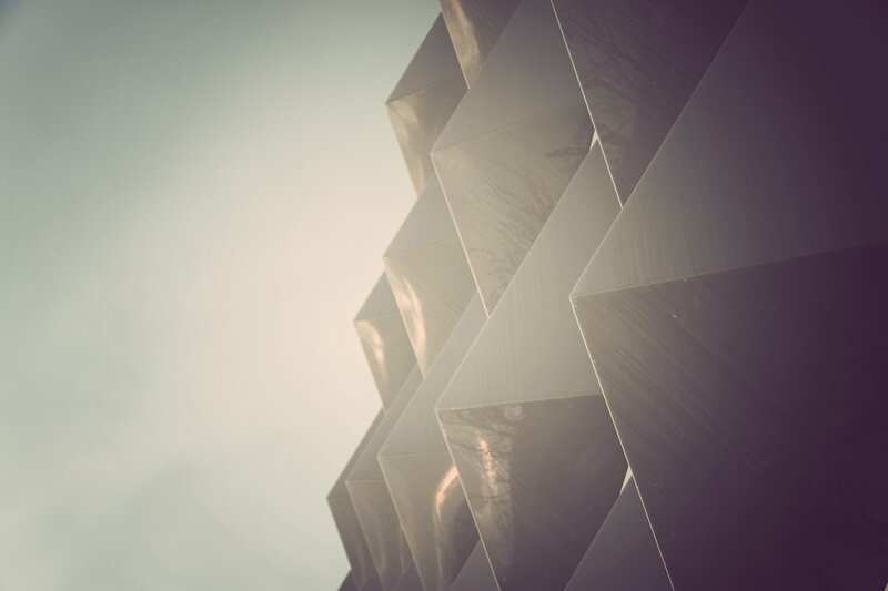 Geometric Building Facade — Gray, Dramatic