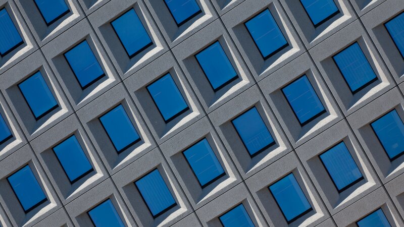 Geometric Building Facade — Gray