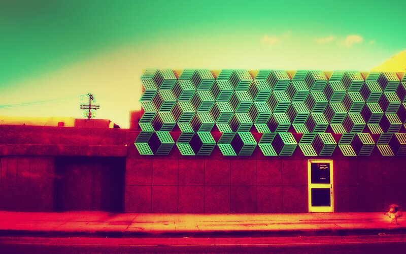 Geometric Building Facade — Green