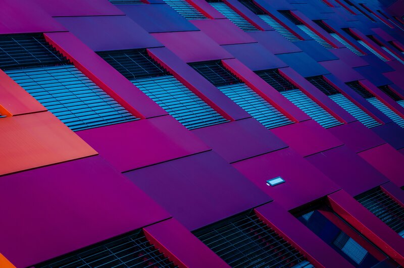 Geometric Building Facade — Purple