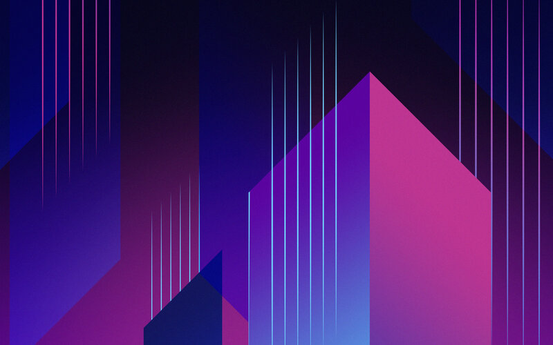 Geometric Cityscape — Purple