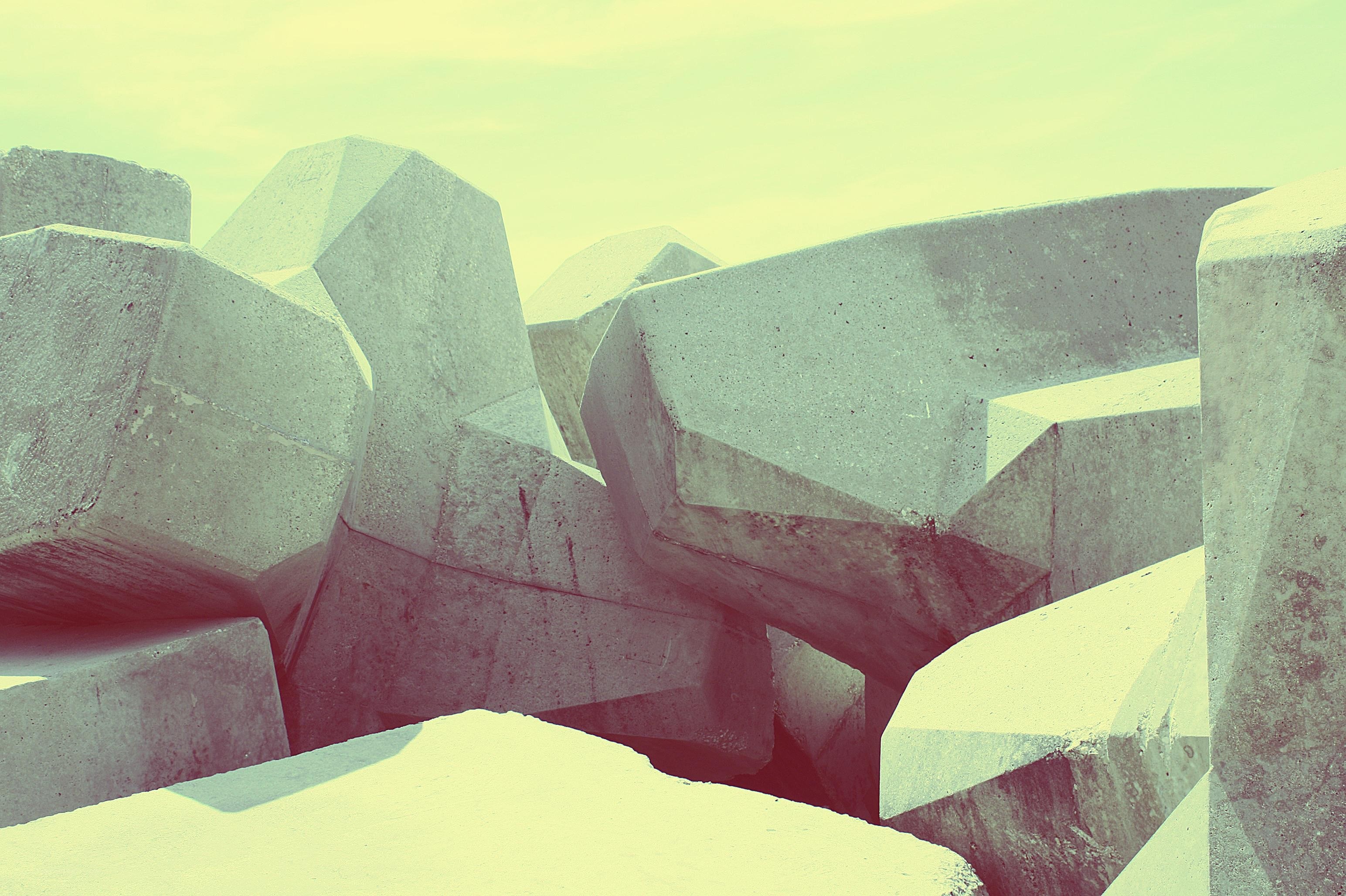 Geometric concrete blocks at the shore