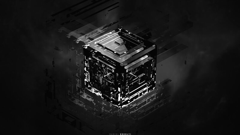 Geometric Cube Structure — Black, Dark