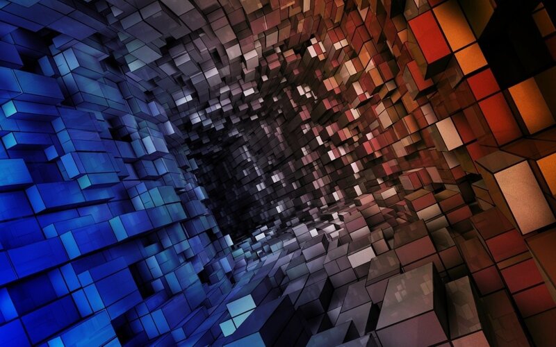 Geometric Cube Tunnel — Blue