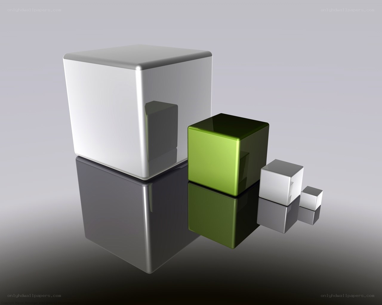 Geometric cubes on reflective surface