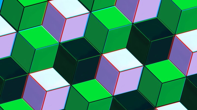 Geometric Cubes Pattern — Green, Abstract