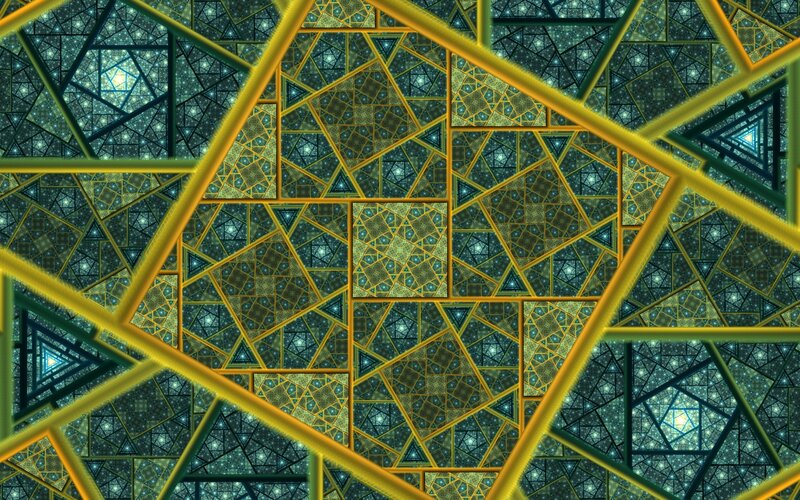 Geometric Fractal Pattern — Gold, Complex, Digital Art