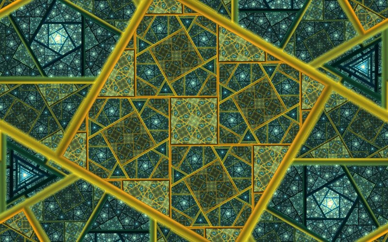 Geometric Fractal Pattern — Gold, Complex, Digital Art, Triangles