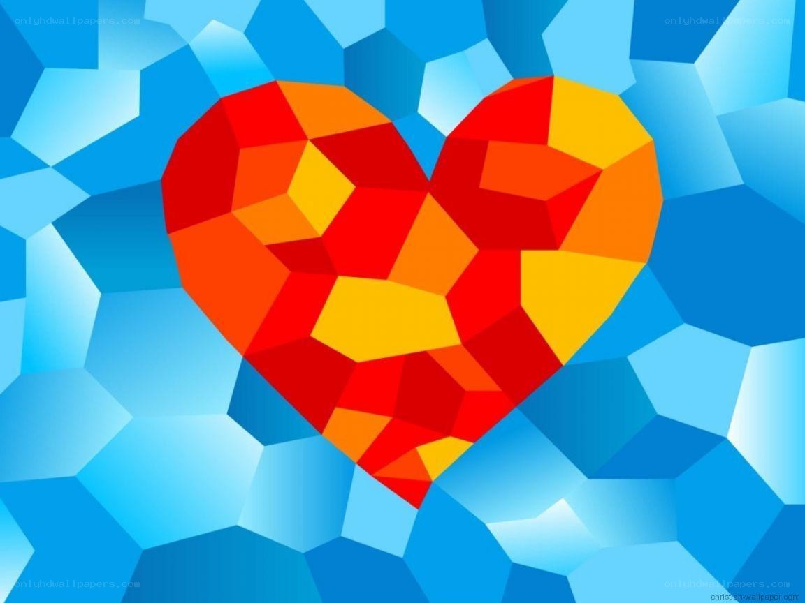 geometric heart on blue background