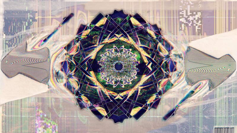 Geometric Mandala Pattern — Green, Hypnotic, Digital Art, Glitch Effect