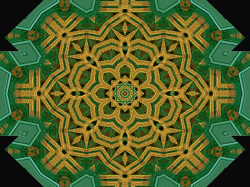 Geometric Mandala Pattern — Green, Hypnotic, Digital Art, Gold Lines