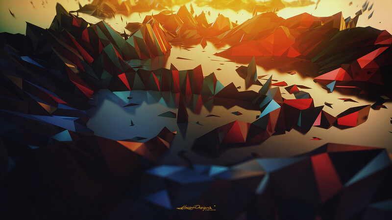 Geometric Mountain Landscape — Red