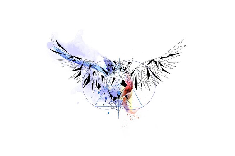 Geometric Owl Illustration — Blue