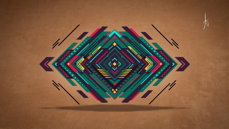 Geometric Pattern Design — Teal, Symmetrical, Digital Art, Lines