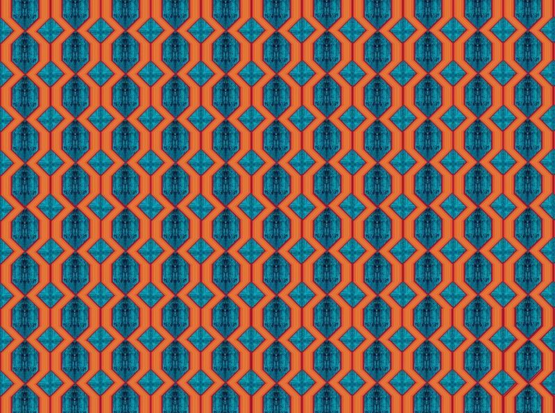 geometric pattern with blue and orange shapes