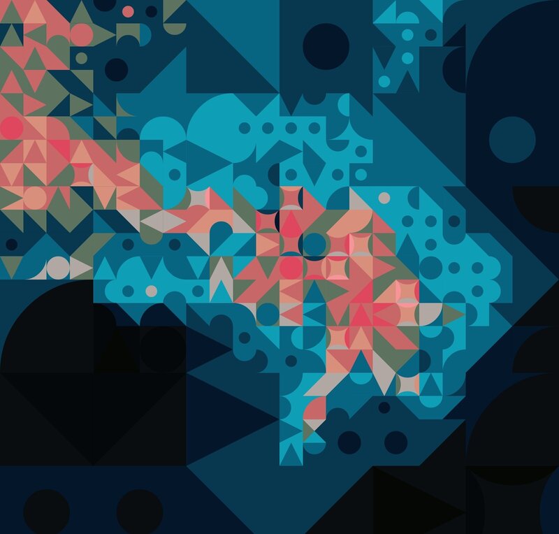 Geometric Pattern with Shapes — Blue