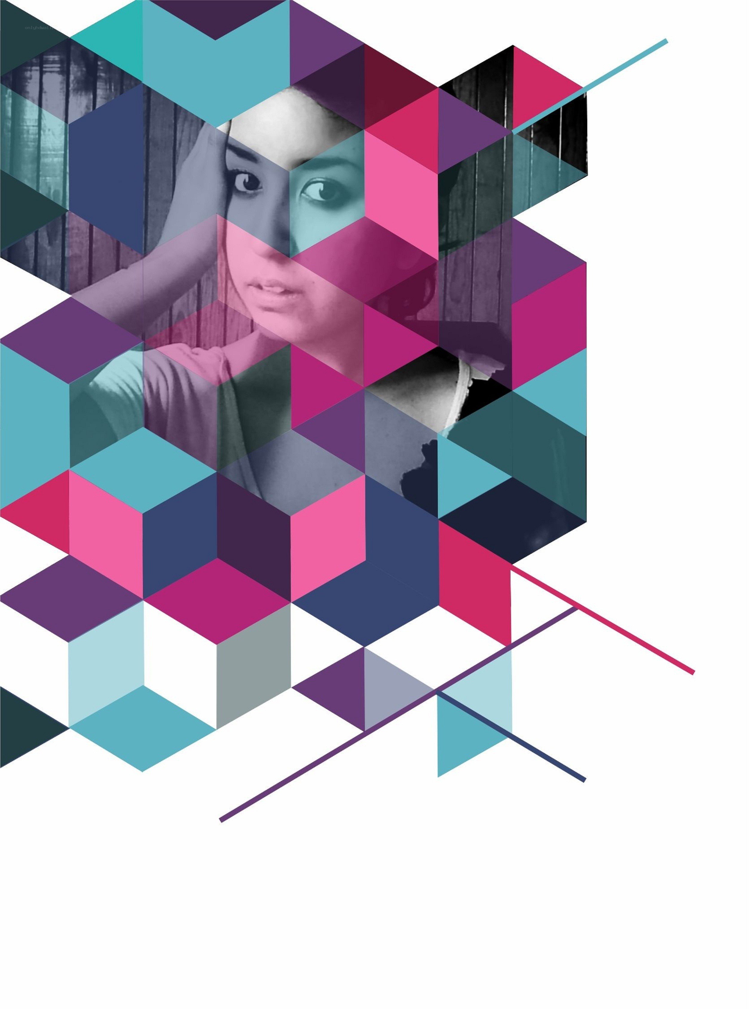 geometric portrait with colorful cubes