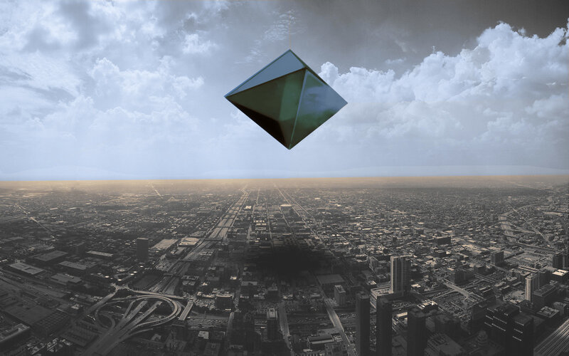 Geometric Shape over City — Gray