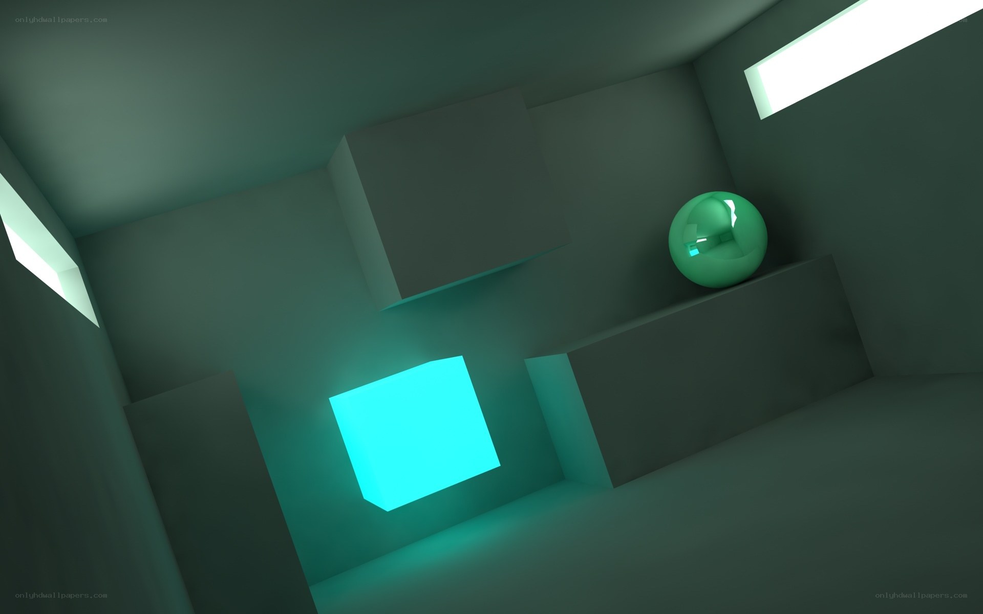 geometric shapes in a dark room