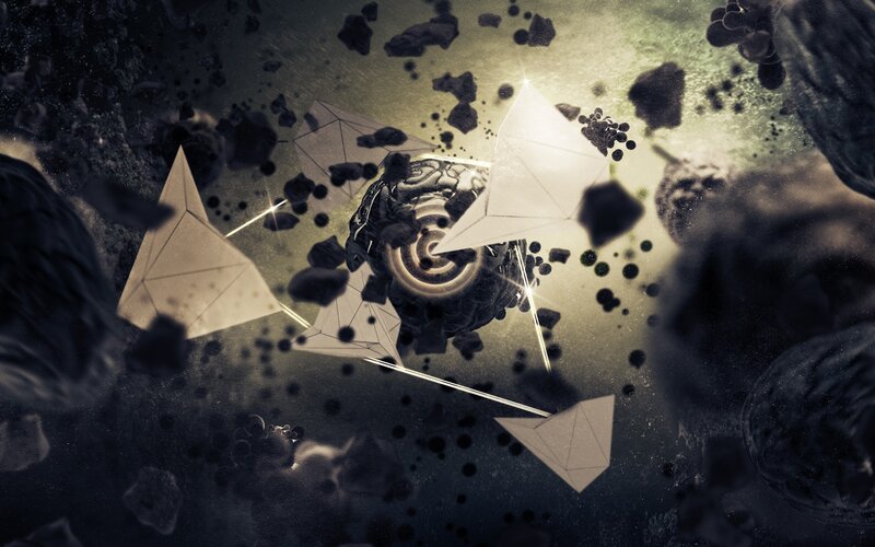 Geometric Shapes in Space — Black, Dramatic