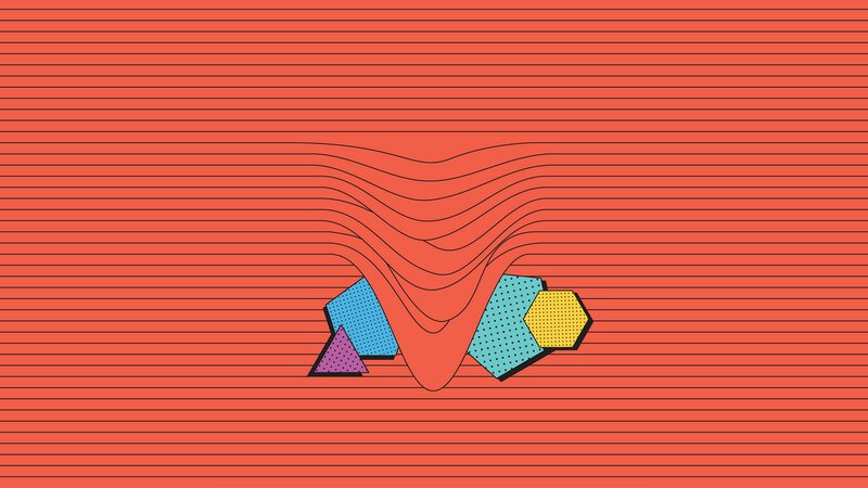 Geometric Shapes on Red Background — Abstract