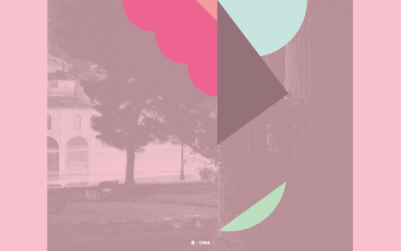 geometric shapes over cityscape