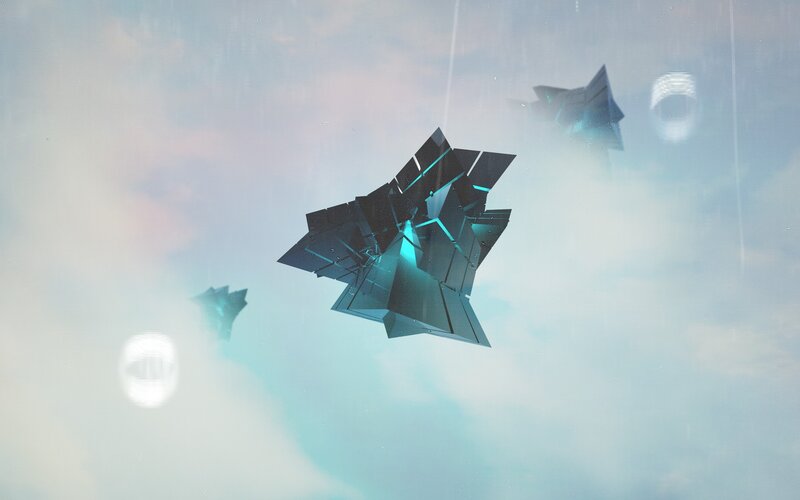 Geometric Ships in Sky — Blue
