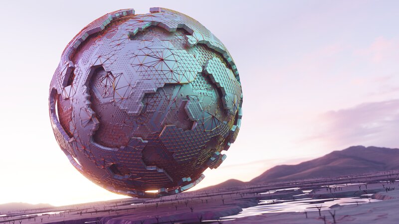 Geometric Sphere in Desert — Purple