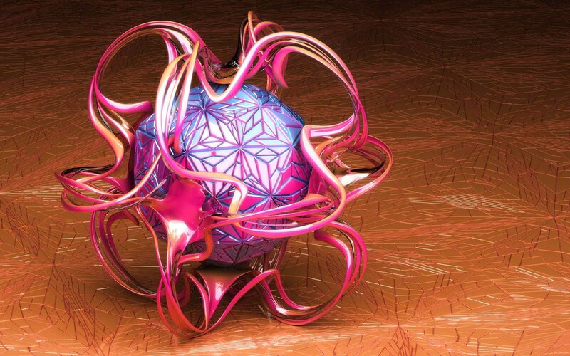 Geometric Sphere with Ribbons — Pink, Abstract